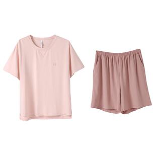 安之伴情侣睡衣夏季纯棉布料短袖女简约休闲男士家居服薄款两件套