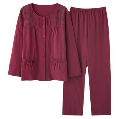 妈妈长袖圆领夏季全棉奶奶睡衣