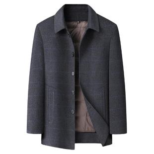 厅局风羊毛呢大衣男加大码冬季中年时尚翻领羽绒内胆双面呢子外套