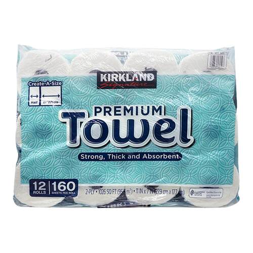 日本进口KIRKLAND Signature科克兰厨房纸巾160张*12卷加厚吸油纸