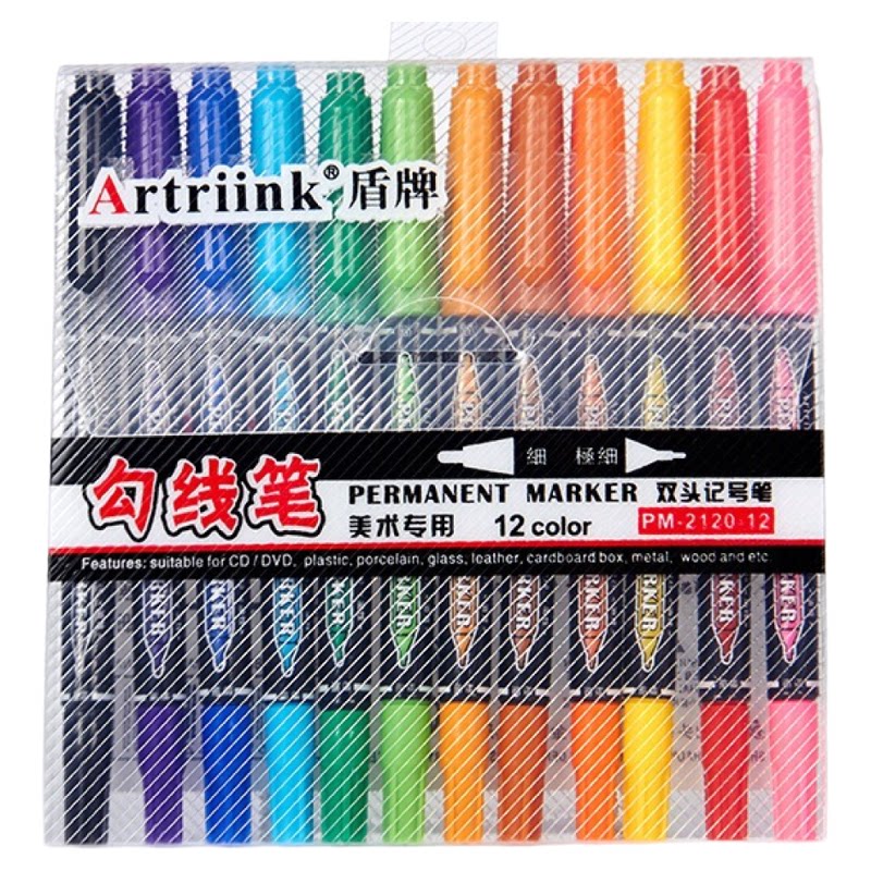 盾牌彩色记号笔小双头油性不褪色