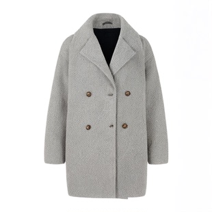 2025春秋新款小个子双面羊毛大衣中长款双排扣西装领宽松毛呢外套