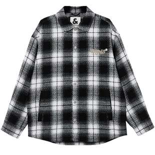 杰克琼斯质感羊髦短款毛呢羊毛混纺外套男秋夹克休闲格纹上衣男装