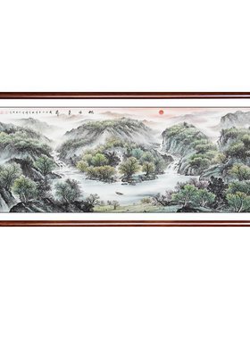 手绘旭日东升国画山水画靠山挂画
