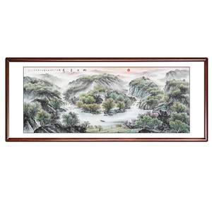 手绘旭日东升国画山水画靠山挂画