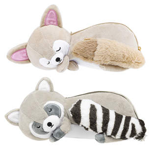 日本KOKUYO国誉Campus毛绒动物笔袋大容量可爱小浣熊海獭毛绒玩具笔袋小学生初中生高颜值卡通文具袋拉链袋