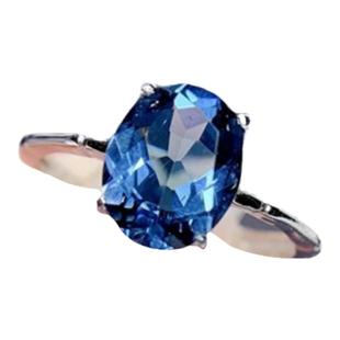 镀925银伦敦蓝托帕石戒指女日韩简约时尚气质款蓝色水晶开口指环