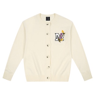 MEDM 线条花卉刺绣休闲开衫毛衣春秋男女慵懒宽松情侣针织衫外套