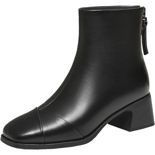 TATA他她时装靴女鞋2025冬季新款百搭通勤靴子黑色短筒靴CE502DD5