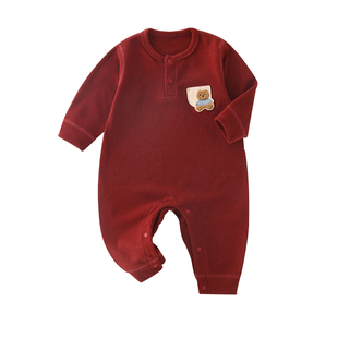 婴儿衣服冬季宝宝连体衣红色喜庆a幼儿类家居服冬装外出新年爬服