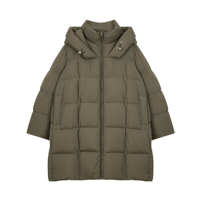 方块型切割中长款白鸭绒羽绒服女