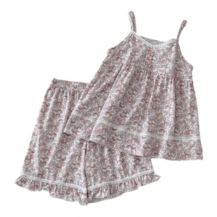 26新品威奇猫女童兰精莫代尔薄款吊带家居服套装亲子装花坊