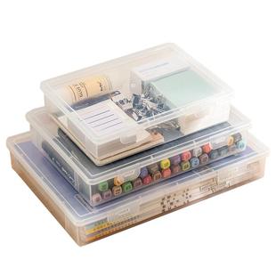 A4文件收纳盒透明贴纸色纸手帐胶带盒子扁平塑料a5笔文具带盖桌面