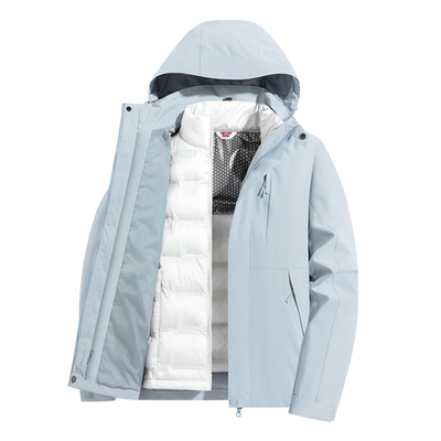 稻草人蓝色羽绒冲锋衣女士三合一两件套羽绒服2025新款登山外套男