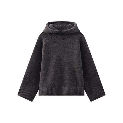 秋冬羊毛混纺加厚宽松连帽毛衣