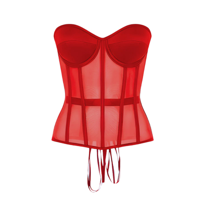 欧美辣妹法式束腰鱼骨网纱胸衣