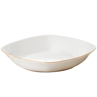 金边骨瓷方形盘子家用早餐盘深盘水果盘菜盘创意高颜值的白瓷盘