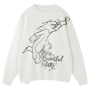 BJHG猫和老鼠联名不计后果抗起球北极绒毛衣男款冬季内搭针织衫女