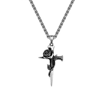 玫瑰十字架钛钢项链男款潮轻奢小众高级设计感男士复古吊坠毛衣链