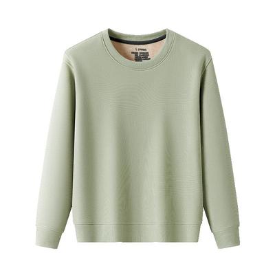 雅鹿纯色圆领加绒卫衣男士秋冬新款保暖华夫格长袖T恤青年打底衫