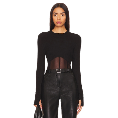 Michael Lauren 紧身上衣REVOLVE小众黑色网纱长袖T恤