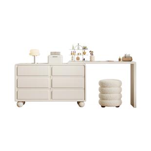 奶油风梳妆台床头柜一体主卧室新款现代简约实木烤漆可伸缩化妆桌