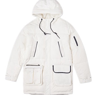 匡威男子冬白色中长款连帽多口袋保暖防风运动羽绒服10019988-A02