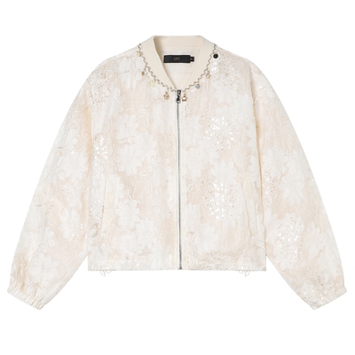白鹿语温柔刺绣亮片棒球服外套春秋季新款设计感休闲减龄夹克上衣