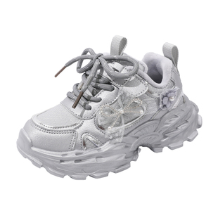 芭芭鸭女童鞋子加绒2025新款儿童运动鞋女孩保暖跑步冬二棉老爹鞋