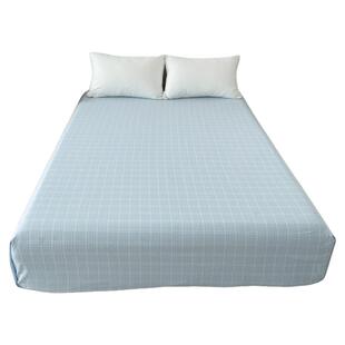 莫忘 夏日蓝简约格子全棉小粗布床单床笠清新蓝白格宿舍床可定制