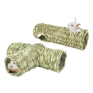 手工草编窝兔子龙猫仓鼠金丝熊豚鼠隧道玩具刺猬躲避屋通道玩具