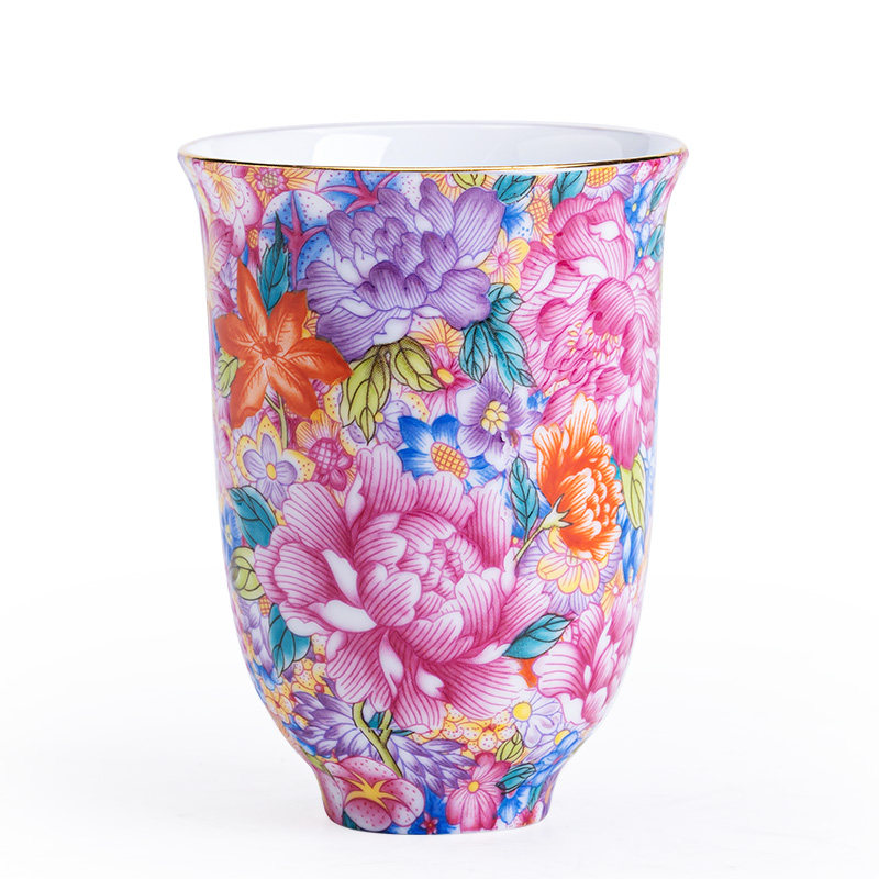 珐琅彩万花主人杯宫廷风家用品茗杯单杯个人功夫茶杯喝茶杯闻香杯