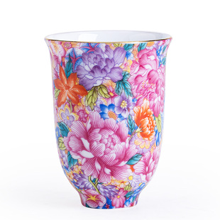 珐琅彩万花主人杯宫廷风家用品茗杯单杯个人功夫茶杯喝茶杯闻香杯