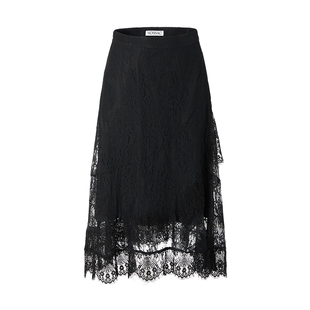 MOISSAC摩萨克春锦纶棉混纺荷叶边重工提花镂空蕾丝半身长裙女