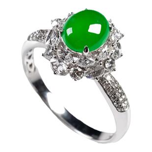 缅甸天然翡翠A货高冰种帝王绿戒面戒指18K金带钻高端女款时尚戒指