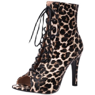 细跟鱼嘴凉靴女夏季系带镂空短靴子爵士舞蹈heels高跟鞋凉鞋大码