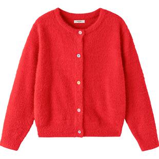 巴拉巴拉童装女童毛衣儿童2026新款春秋装小香风针织开衫红色喜庆