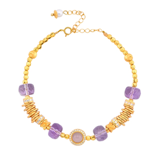 S925纯银手链紫水晶手串电镀金色轻奢手饰2026年女士新款生日礼物