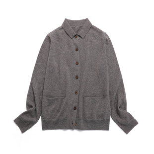 东雍 人间好时节 简约复古加密单排扣带兜羊绒针织翻领小POLO开衫