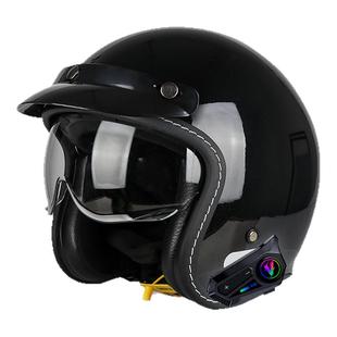 摩托车头盔带蓝牙耳机男女四季电动车安全帽复古巡航半盔4分之3盔