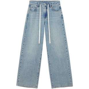 热风女士直筒牛仔裤2025年秋季新款阔腿直筒显腿长百搭牛仔长裤