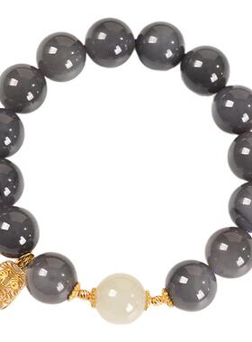 天然和田玉烟紫DIY单圈手串