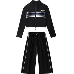 儿童爵士舞演出服装女童元旦韩版时髦走秀套装少儿短款表演出潮服