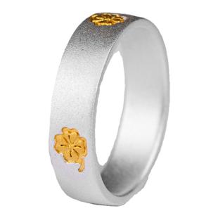 足银戒指小众原创设计金银错纯银情侣对戒古法女戒简约闭口饰品