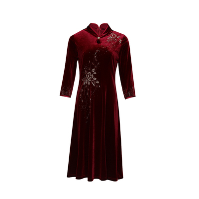 音妮卡金丝绒婚宴礼服旗袍