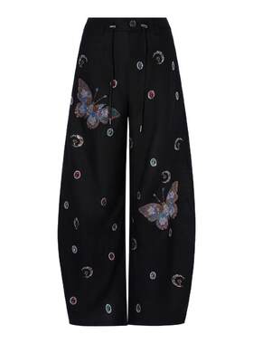 TCH私服烫钻薄款亚麻气质百搭弯刀阔腿宽松休闲长裤女T78B20E5015