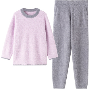 淳度半边绒情侣睡衣女秋冬季加厚加绒大码家居服男套装休闲可外穿