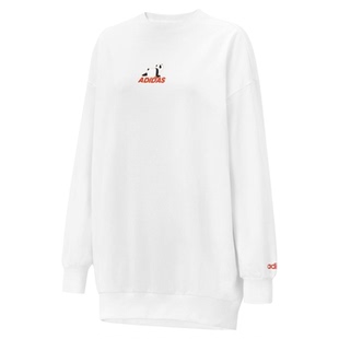 adidas阿迪达斯秋冬美式松弛感卫衣女中长款圆领运动套头衫KA3930