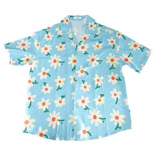 出差夏威夷太阳花衬衫男复古可爱男女同款无性别穿搭花衬衫古巴领