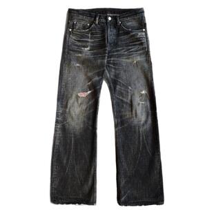 WIROTE威络 BOOTCUTS系列黑牛靴裤 手缝压皱合身微喇叭赤耳牛仔裤